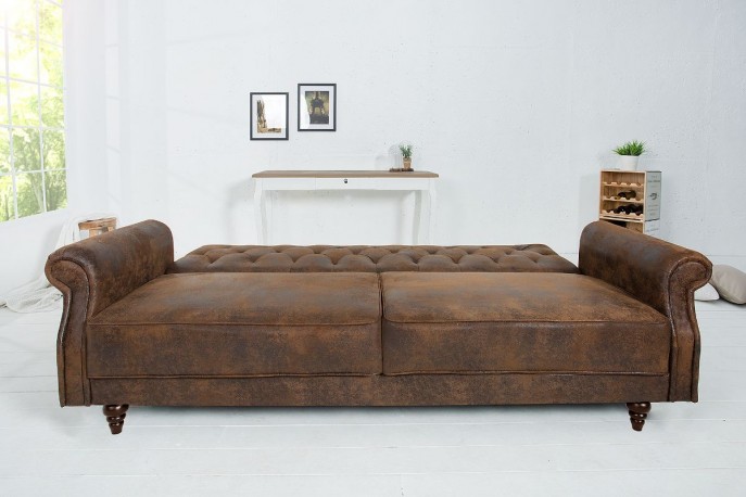 LIVLY - 200 cm antikbrun bäddsoffa i sammet