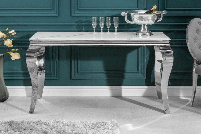 LUIS - Konsol/sminkbord i barockstil silver marmor