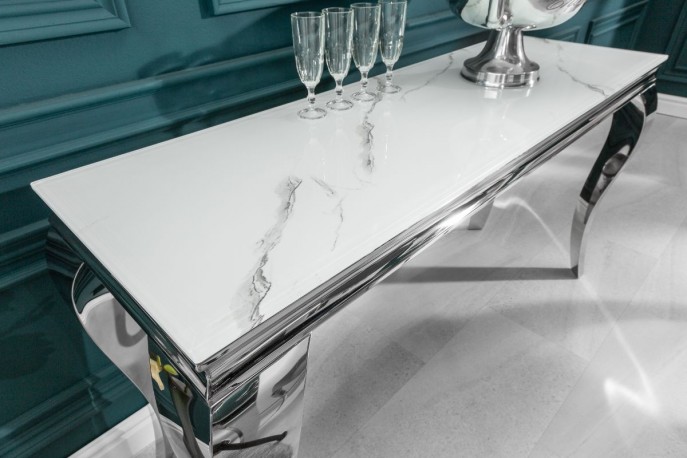 LUIS - Konsol/sminkbord i barockstil silver marmor