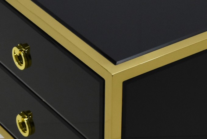 KATI -  50X55CM SIDEBOARD/SKÄNK ROSTFRITT STÅL I GULD/SVART GLAS