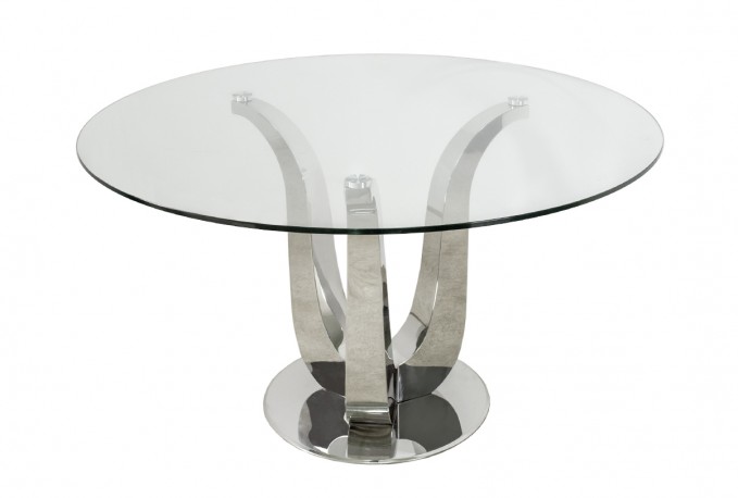 CLARA - Ø130CM MATBORD I ROSTFRITT STÅL/GLASSKIVA