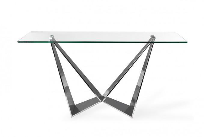 AMAYA - 150CM SMINKBORD/KONSOLBORD I ROSTFRITT STÅL/GLASSKIVA
