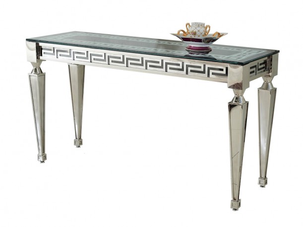 CANDELA - 150CM SMINKBORD/KONSOLBORD I ROSTFRITT STÅL OCH SVART GLAS