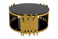 MYRA - Ø85CM GULD/SVART SIDOBORD I HÄRDAT GLAS