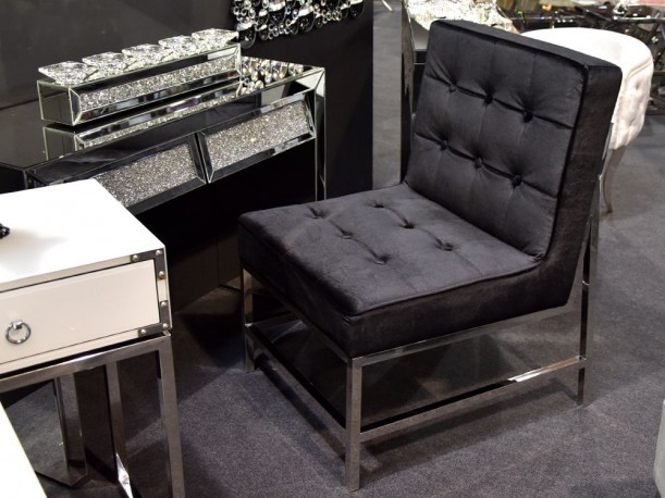 JARUND - 75CM VELOUR FÅTÖLJ I SVART OCH SILVER