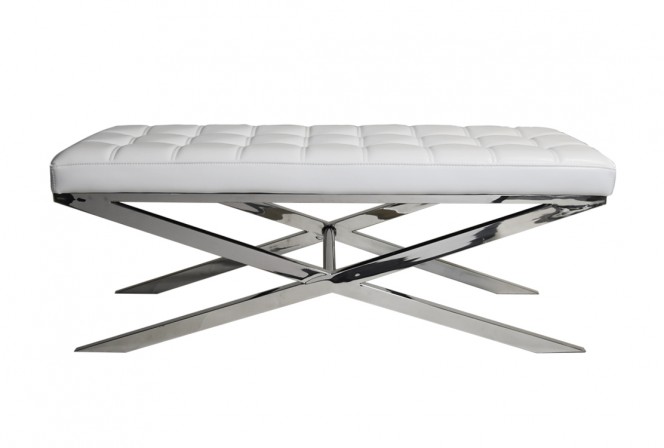 ELODIE - 122CM SITTBÄNK I ROSTFRITT STÅL OCH VITT ECO-LÄDER 2