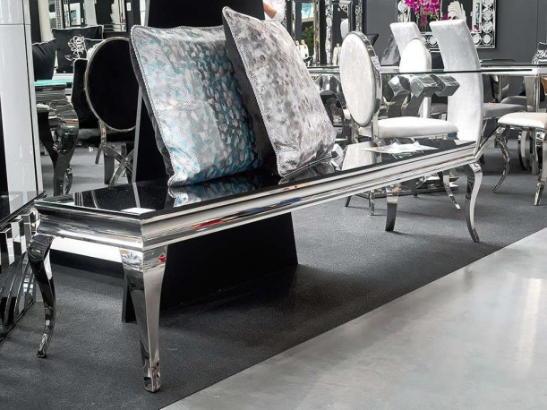 BLANKA - 200CM TV-BÄNK I ROSTFRITT STÅL OCH SVART GLAS