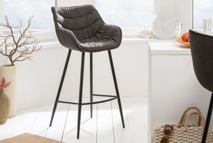 ELENOR - Bekväm retro barstol i antikgrå