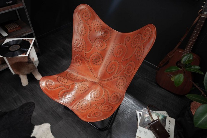 MARIPOSA - Ljusbrun fåtölj i äkta läder