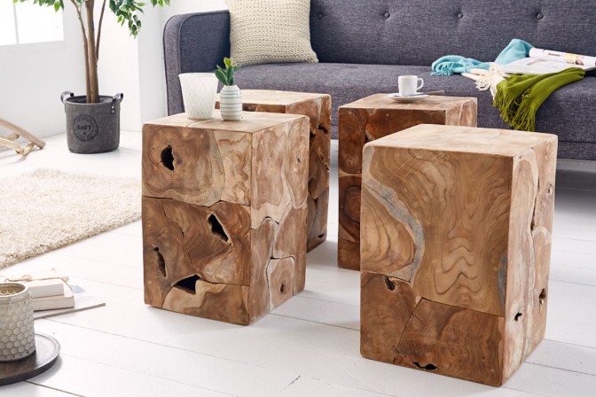 RUTA - Häftigt vintage-soffbord i handgjort massivträ 2