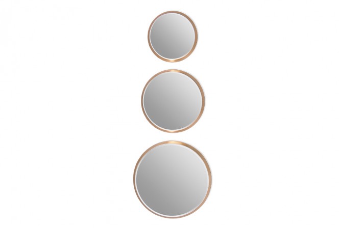 A set of 3 round mirrors in a gold frame