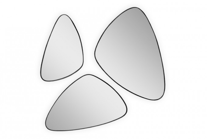 A set of 3 oval mirrors in a black frame
