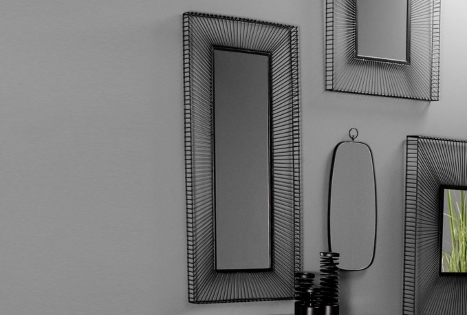 Mirror in a frame of black steel wires 55 x 120 x 6 cm