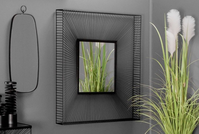 Mirror in a frame of black steel wires 90 x 90 x 9.5 cm