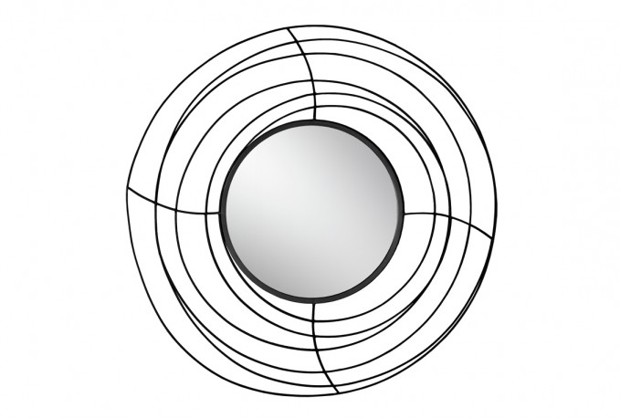 Round mirror black metal frame with wires Ø 105 cm