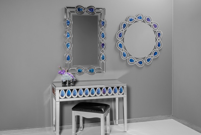 Mirror oriental pattern colored crystals Ø 99 cm