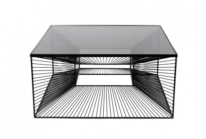 Modern 3D metal table with graphite glass 80 x 80 x 38 cm