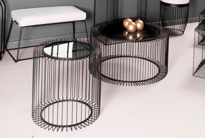 Glass wire coffee table graphite table top Ø50 x 48 cm
