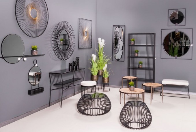Glass wire coffee table graphite table top Ø75 x 36.5 cm
