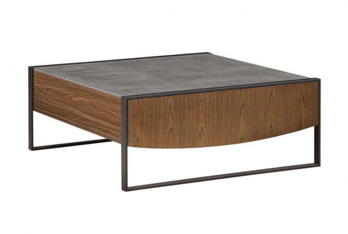 Wooden coffee table with cement drawer, 100 x 100 x 40 cm