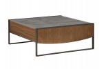 Wooden coffee table with cement drawer, 100 x 100 x 40 cm