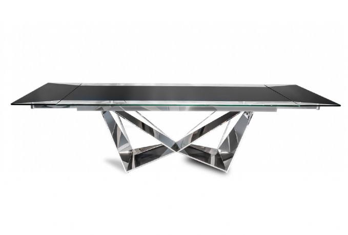 Folding glass table with a black top 210/290 x 100 x 75 cm
