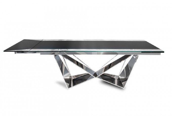 Folding glass table with a black top 210/290 x 100 x 75 cm