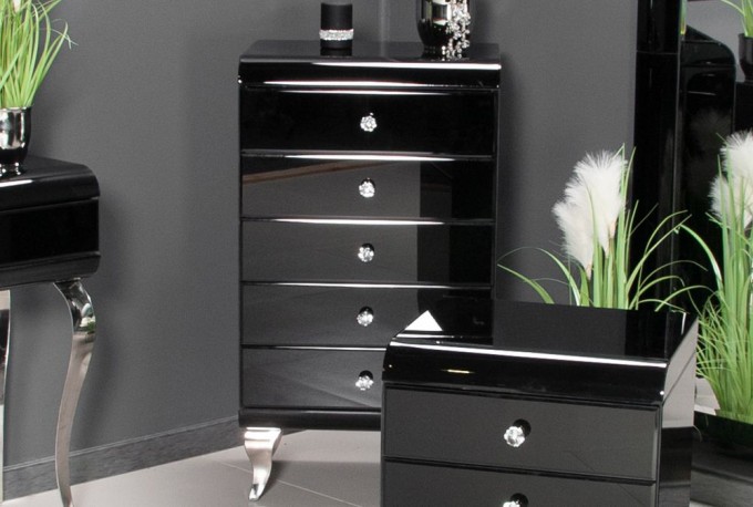 Cabinet glamor black glass 55 x 41 x 99 cm