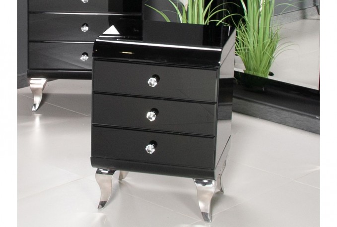 Bedside table black glass 45 x 41 x 66 cm