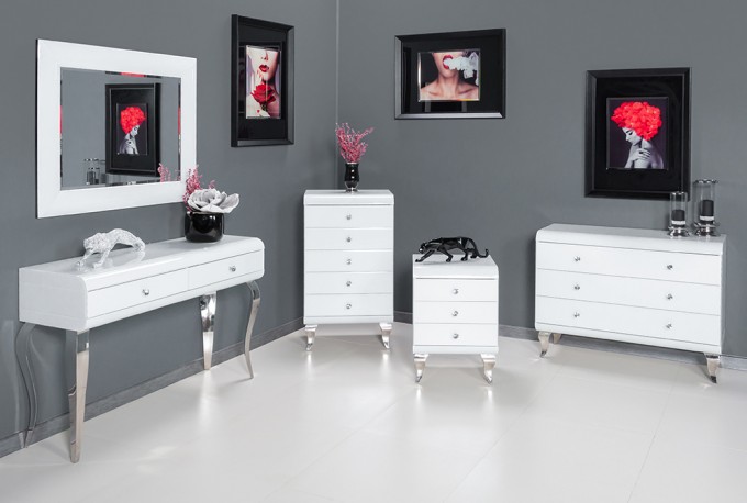 Bedside table white glass 45 x 41 x 66 cm