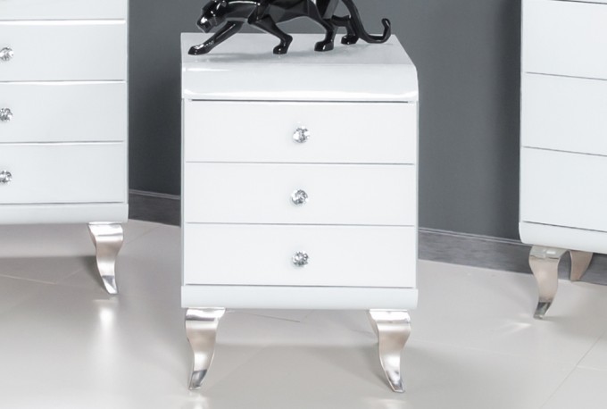Bedside table white glass 45 x 41 x 66 cm