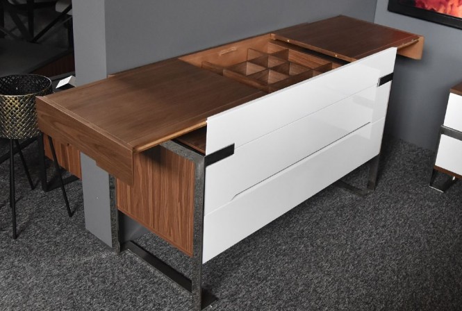 Elegant white chest of drawers with retractable top 120 x 50 x 76 cm 2