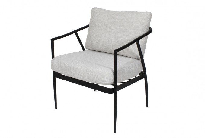 Steel black chair with light color cushions
