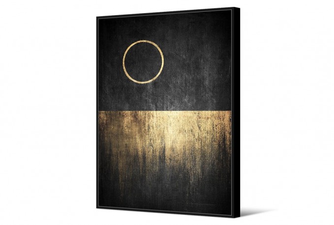 Black and gold picture with a wheel 82 x 122 cm