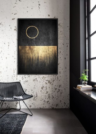 Black and gold picture with a wheel 82 x 122 cm