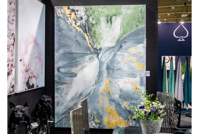 Abstract picture sprinkled with gold and silver 150x225 cm