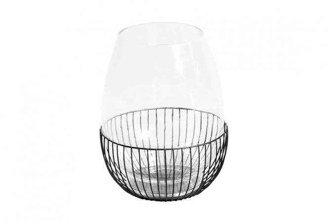 Glass candle holder in a wire basket Ø20 x 25 cm