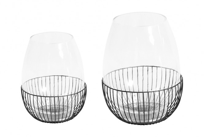 Glass candle holder in a wire basket Ø20 x 25 cm 2