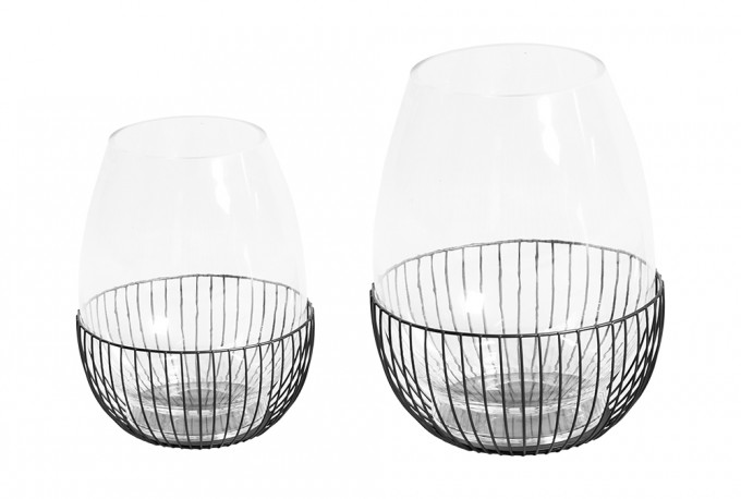 Glass candle holder in a wire basket Ø20 x 25 cm