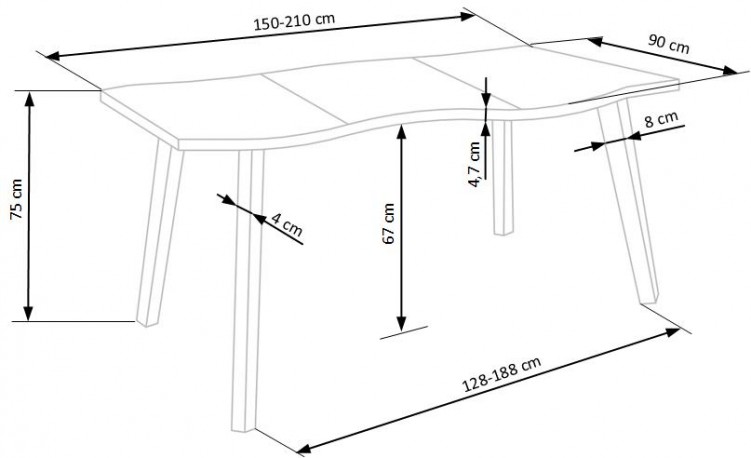 KOPMAN - Justerbart bord i naturek 150-210 cm