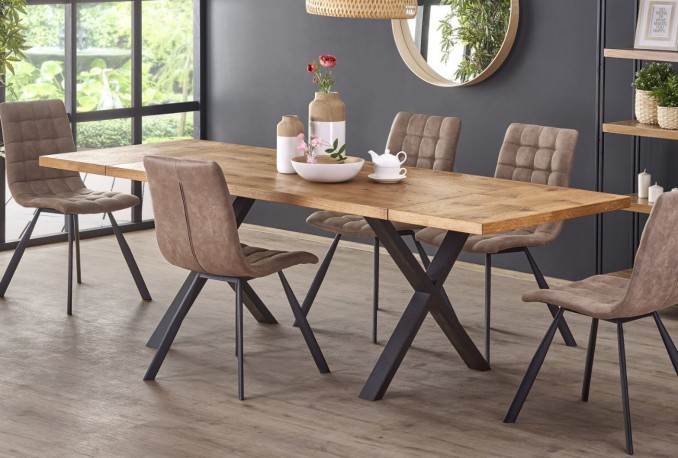 REDÉN - Justerbart bord i massivt trä industriell stil 160-250 cm