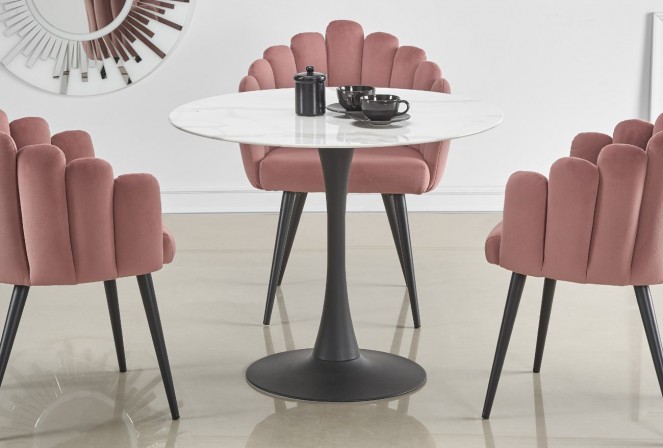 AMBRA - 90cm runt bord i vit marmor/svart