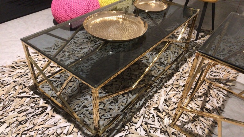 BLOSSOM - Soffbord i rostfritt stål och glas