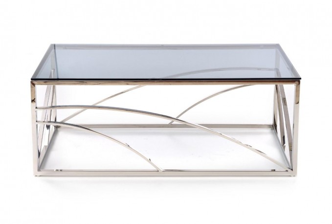 VINTERGATAN - Elegant soffbord i silver/rökigt glas 120 cm