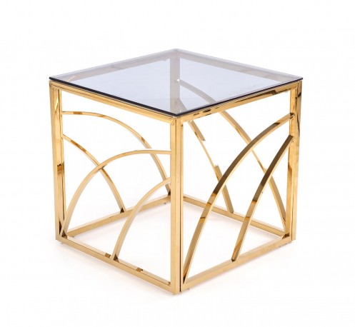VINTERGATAN - Elegant fyrkantigt soffbord i guld/rökigt glas 55 cm