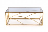 CARLA - Elegant soffbord i guld/rökigt glas 120 cm