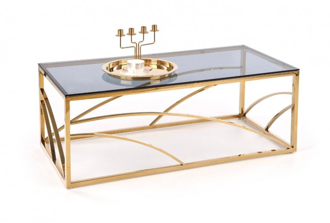CARLA - Elegant soffbord i guld/rökigt glas 120 cm