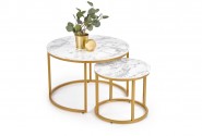 PAULA - Set om två soffbord i vit marmor och guld 60 cm