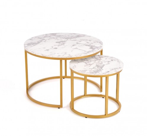 PAULA - Set om två soffbord i vit marmor och guld 60 cm