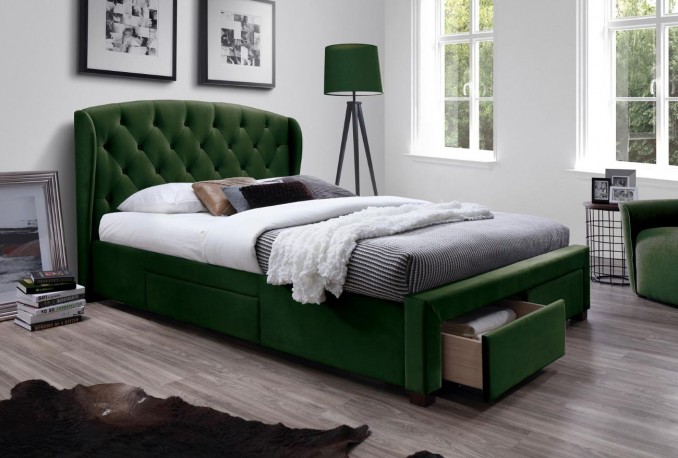 GINA - Elegant säng med praktiska lådor mörkgrön 218 cm